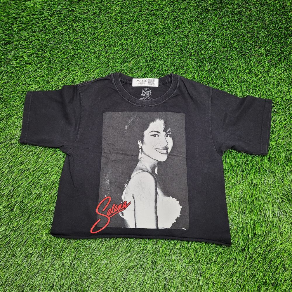 Selena Crop-Top Shirt Womens Small 17x16 Boxy Black